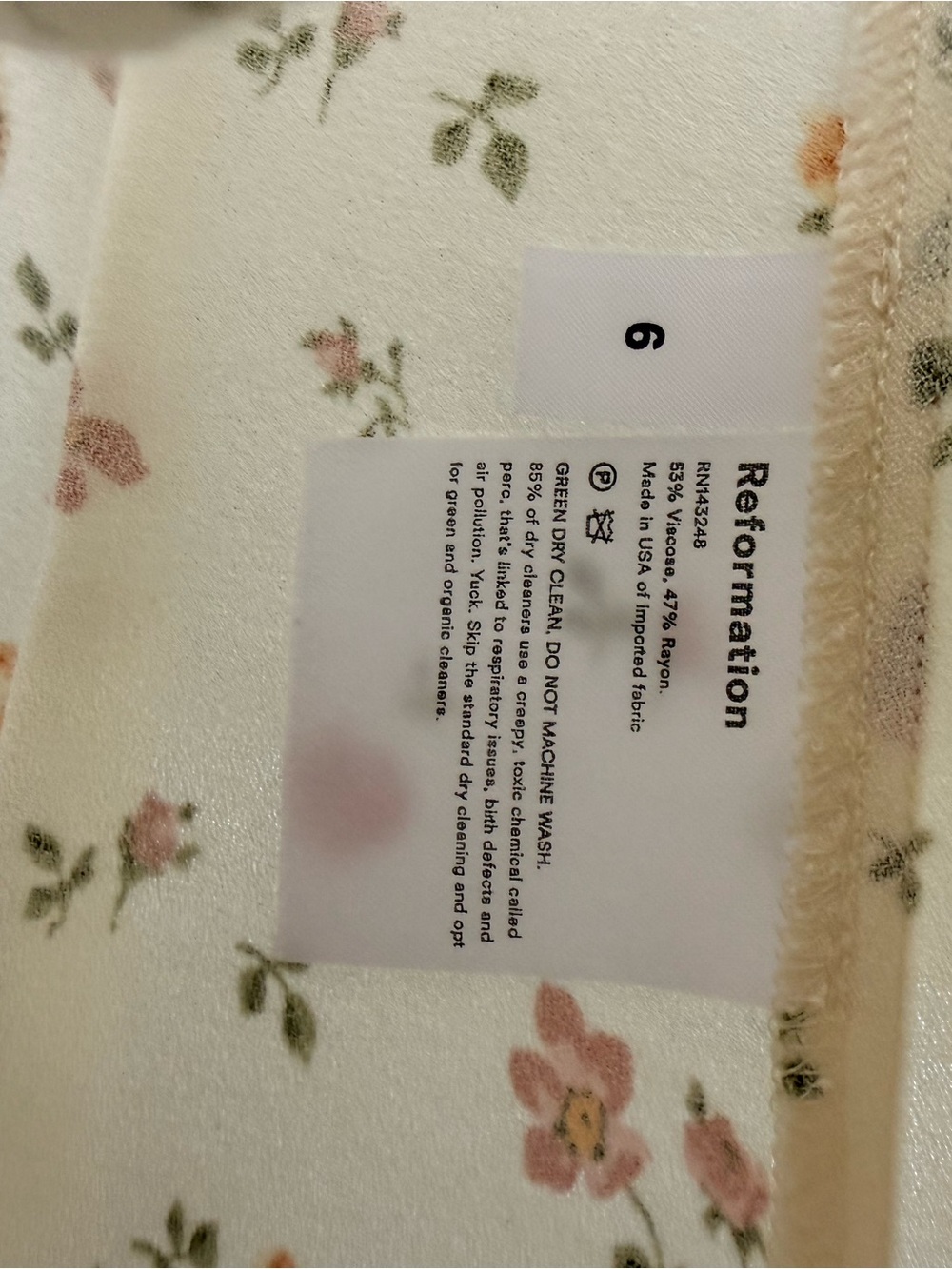 Reformation Cream Shirt with Pink and Peach Floral Print - Picture 5 of 5